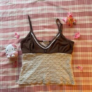 PJ Salvage Brown and Cream Lace Camisole